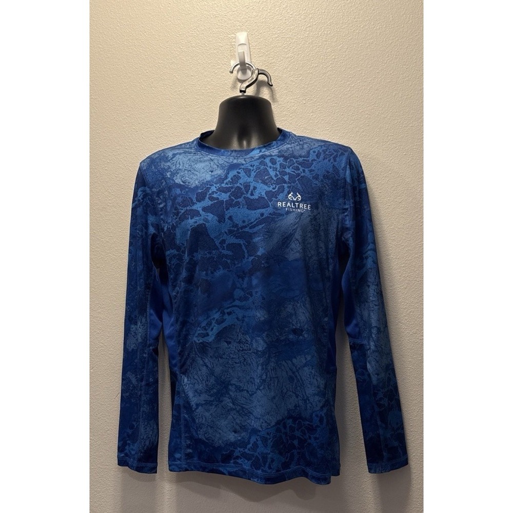 Realtree Fishing Blue Camo Long Sleeve Moisture Wicking Shirt Men's‎ Small